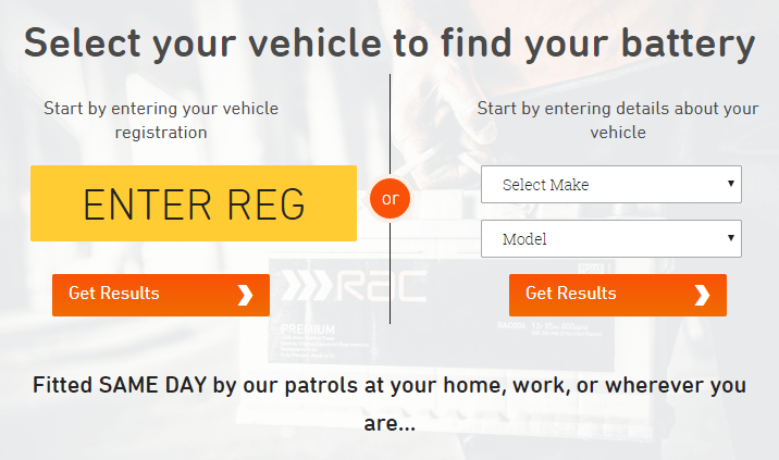 Enter your registration to find car batteries